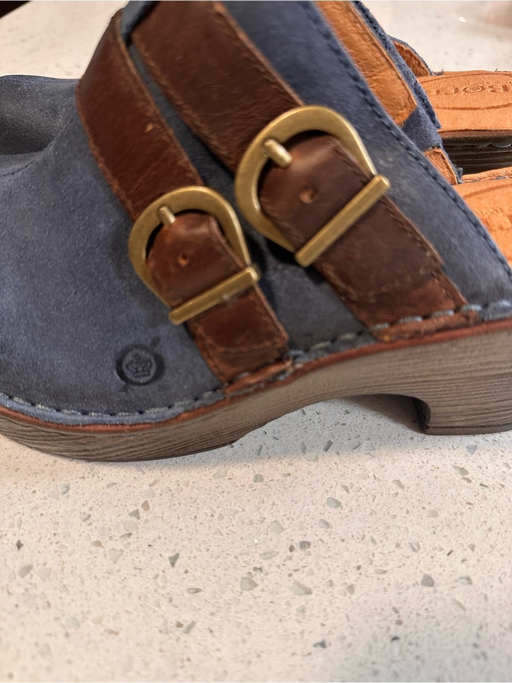 Born Blue Suede Leather Clogs Mules Double Buckle Slip On Heels Shoes Women’s 8 - Picture 3 of 15